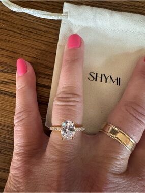 SHYMI Ring with Oval Shaped Stone on pave band  Size 8